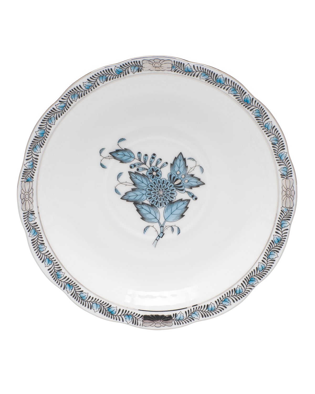 Herend Chinese Bouquet Turquoise & Platinum Tea Saucer