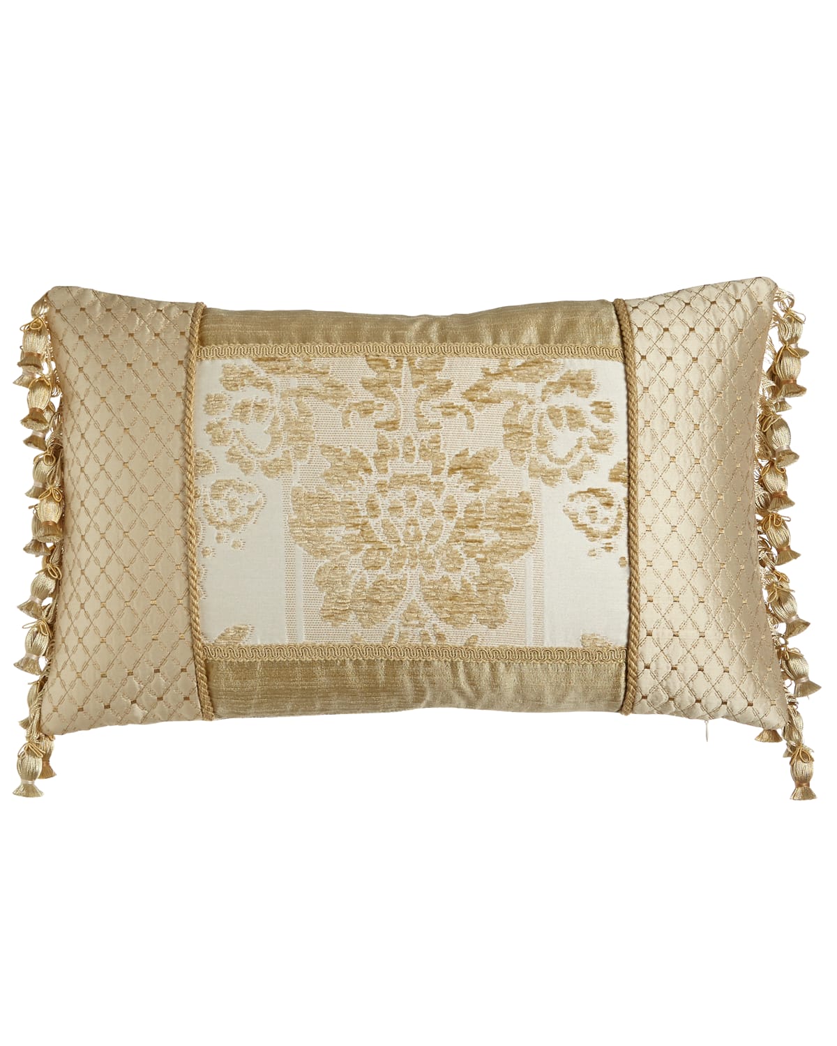 Austin Horn Collection Antoinette Pieced Boudoir Pillow With Side Onion-tassel Fringe, 13" X 19"