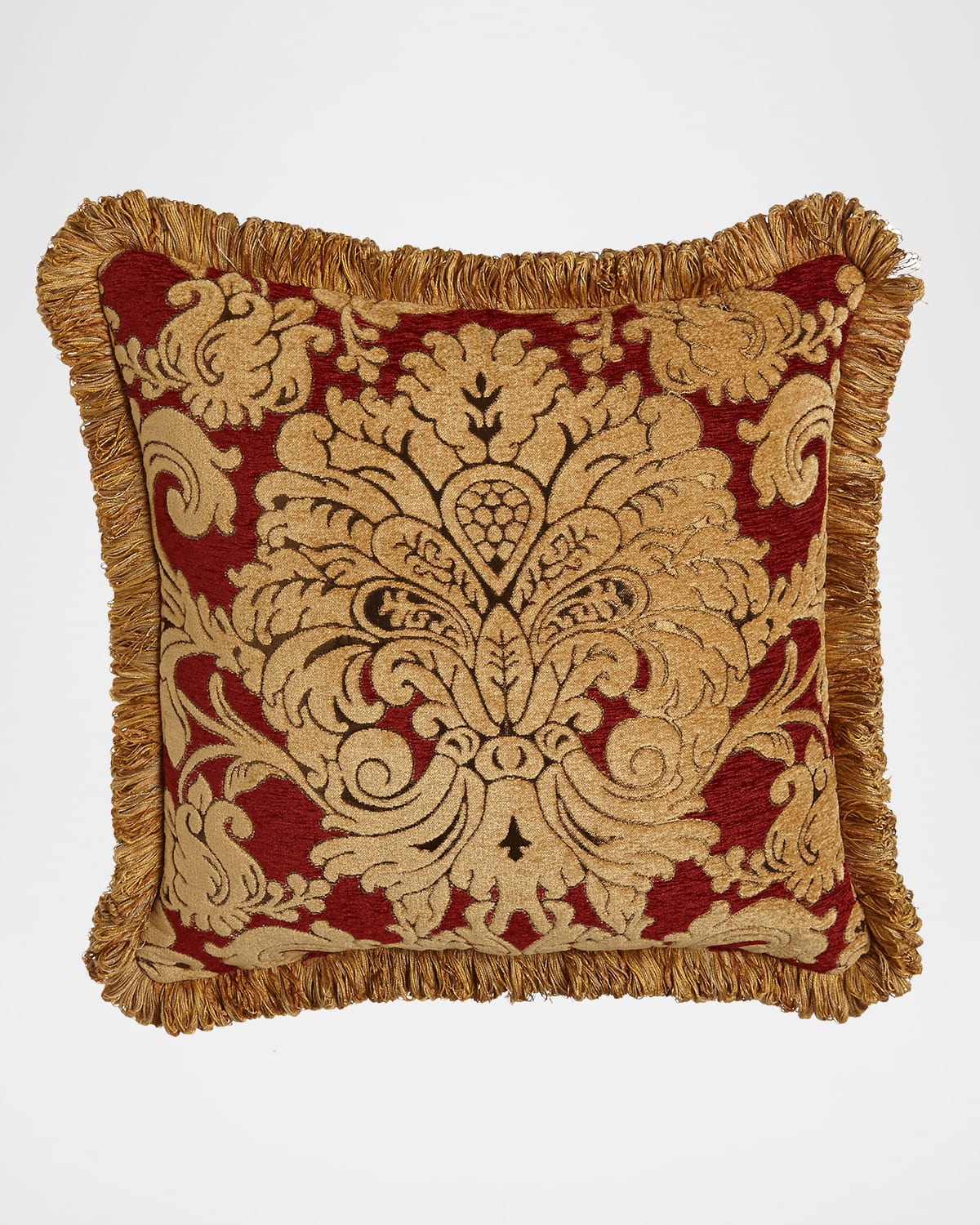 Austin Horn Collection Bellissimo Square Chenille Pillow With Fringe, 20"sq. In Rust Red
