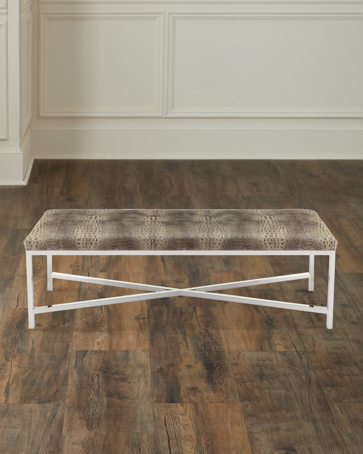Massoud Moreletti Crocodile-embossed Bench In Silver Croc
