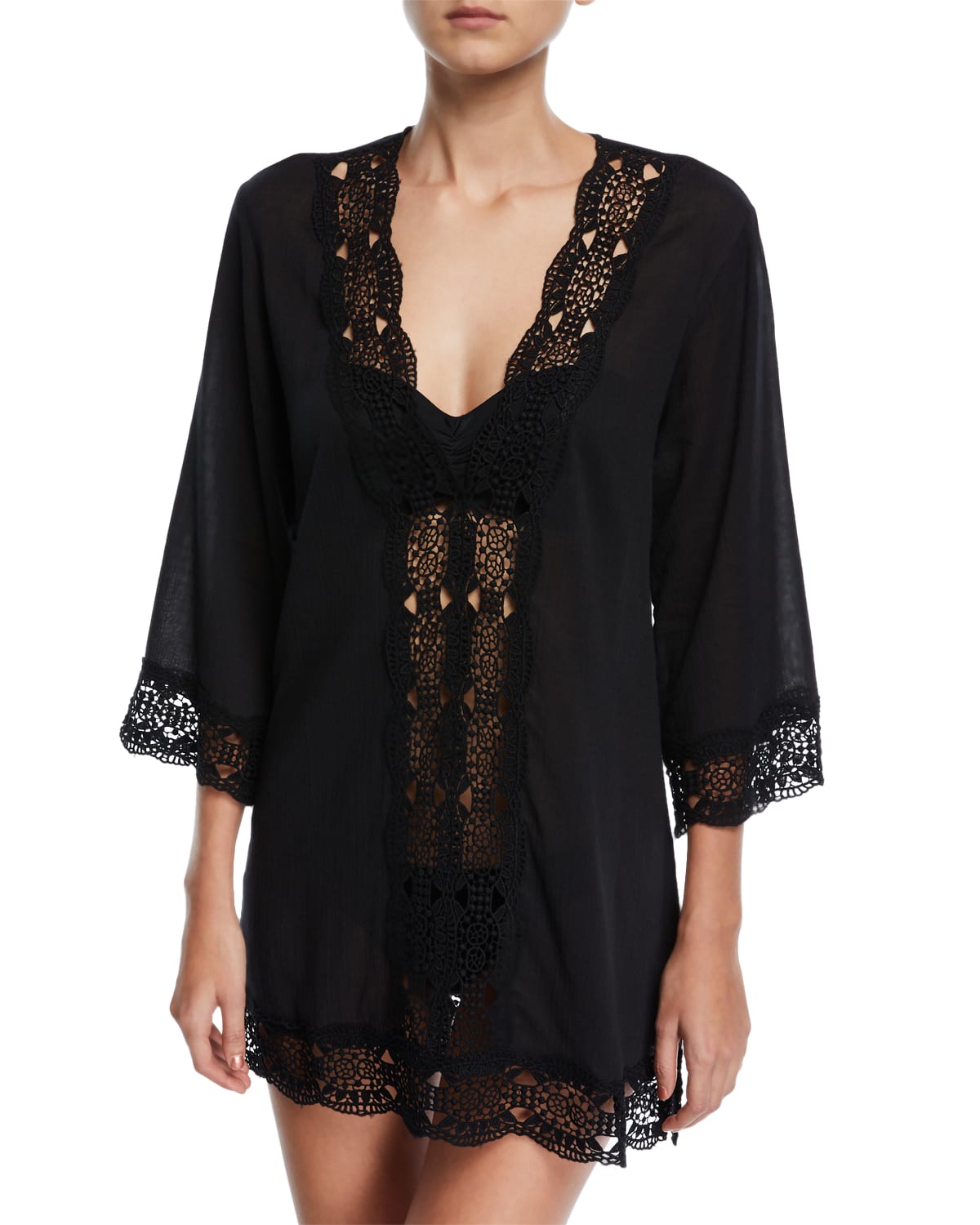 Shop La Blanca Embroidered-inset Tunic Coverup In Black