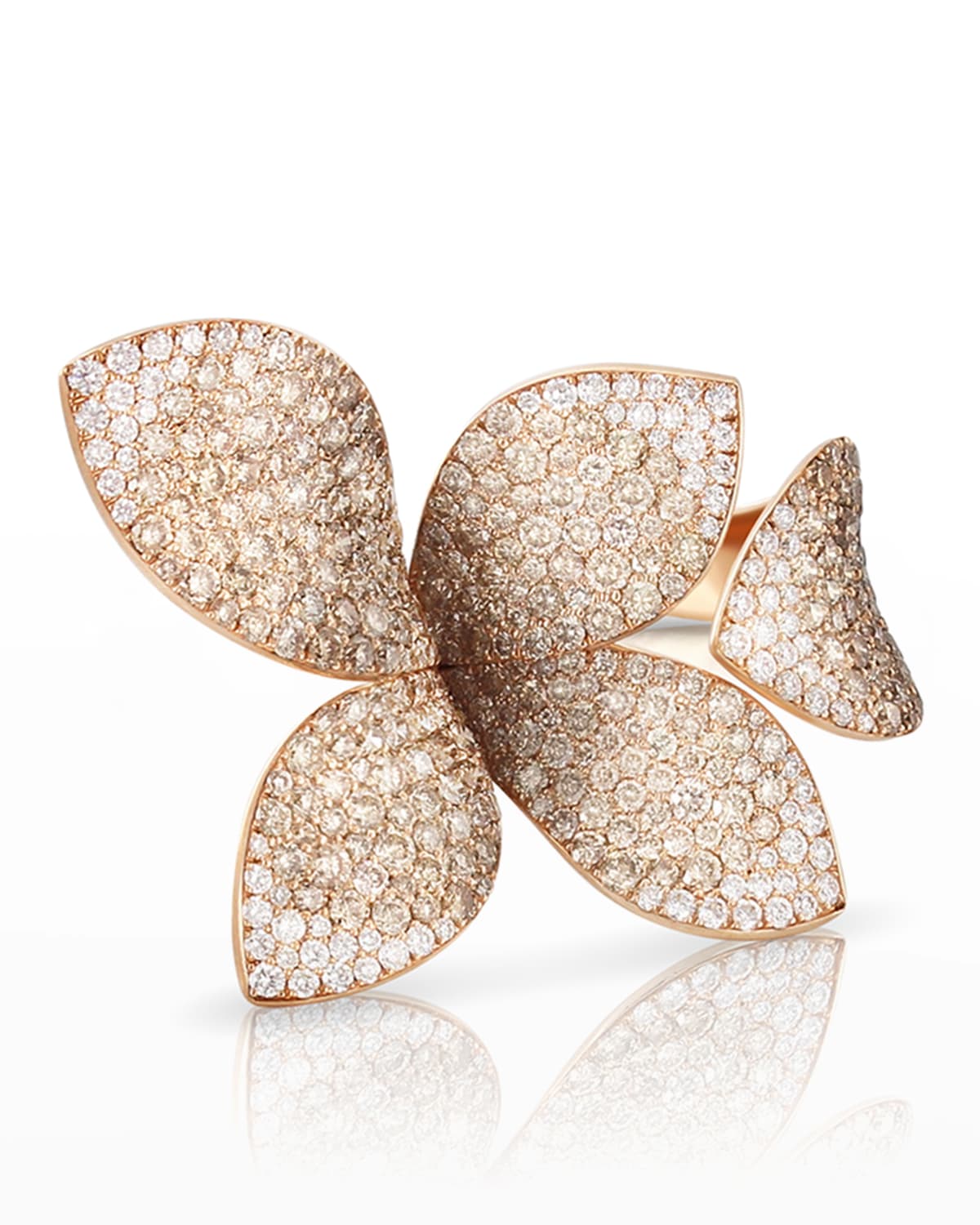 Giardini Segreti 18k Rose Gold Diamond Leaf Ring, 4.35 cts., Size 6