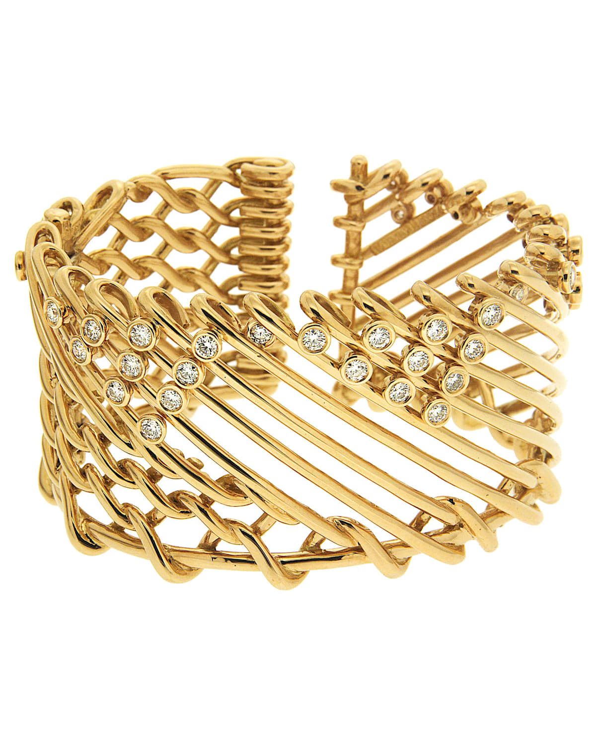 18k Angular Net Cuff Bracelet w/ Diamonds