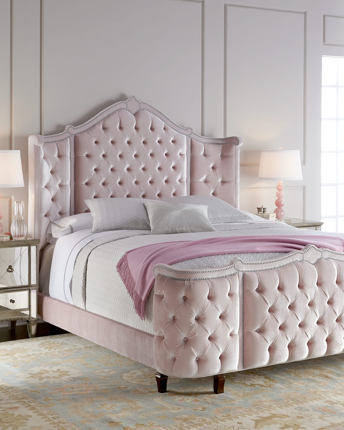 Haute House Pippa Tufted King Bed In Blush Pink