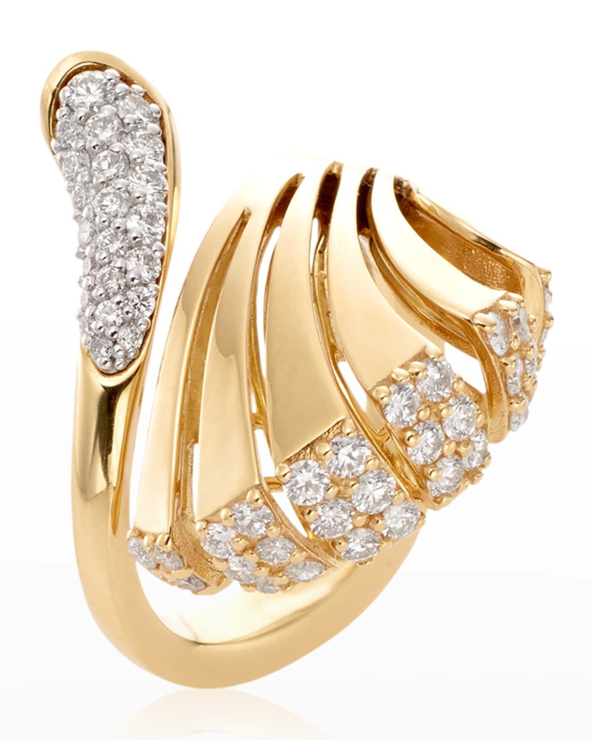 Ventaglio 18k Gold Diamond Fan Ring, Size 6