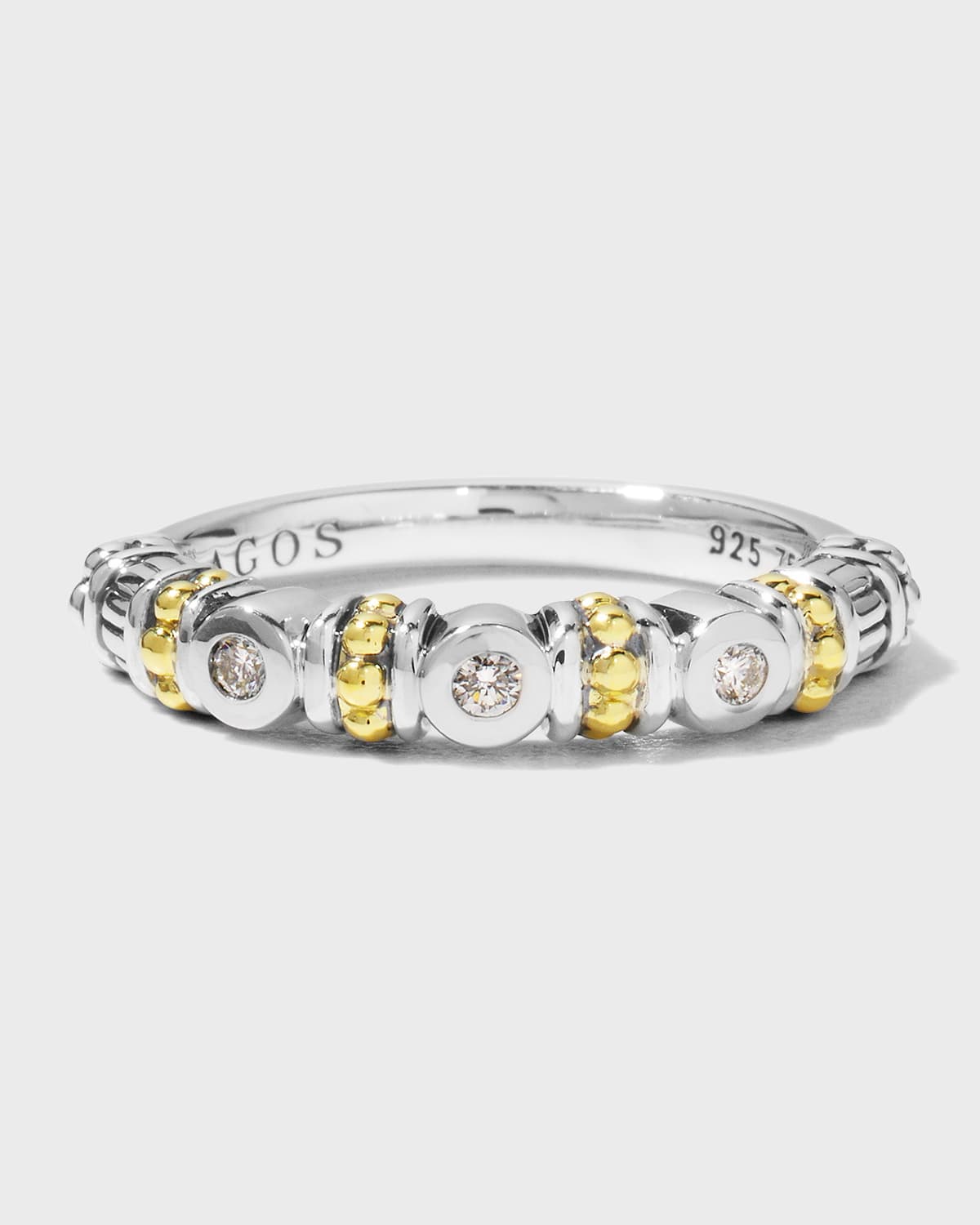 Caviar Beaded Diamond Stacking Ring, Size 7