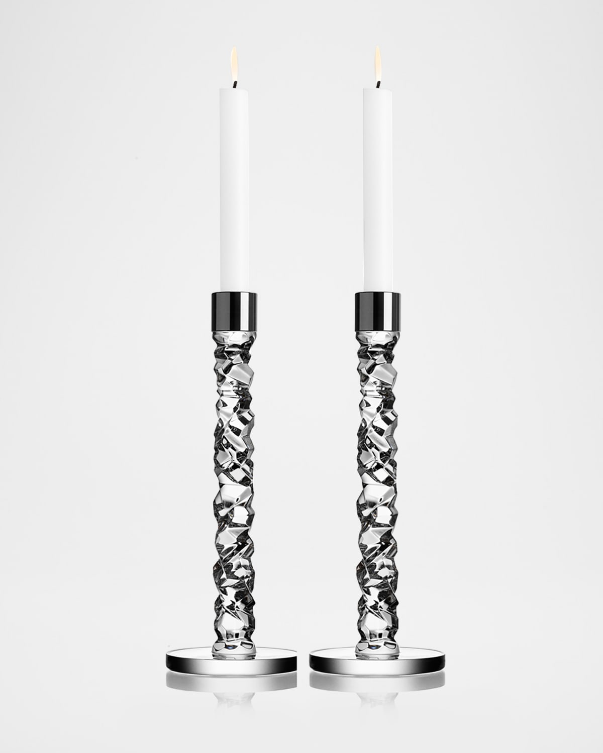 Orrefors Set Of 2 Large Carat Candlesticks