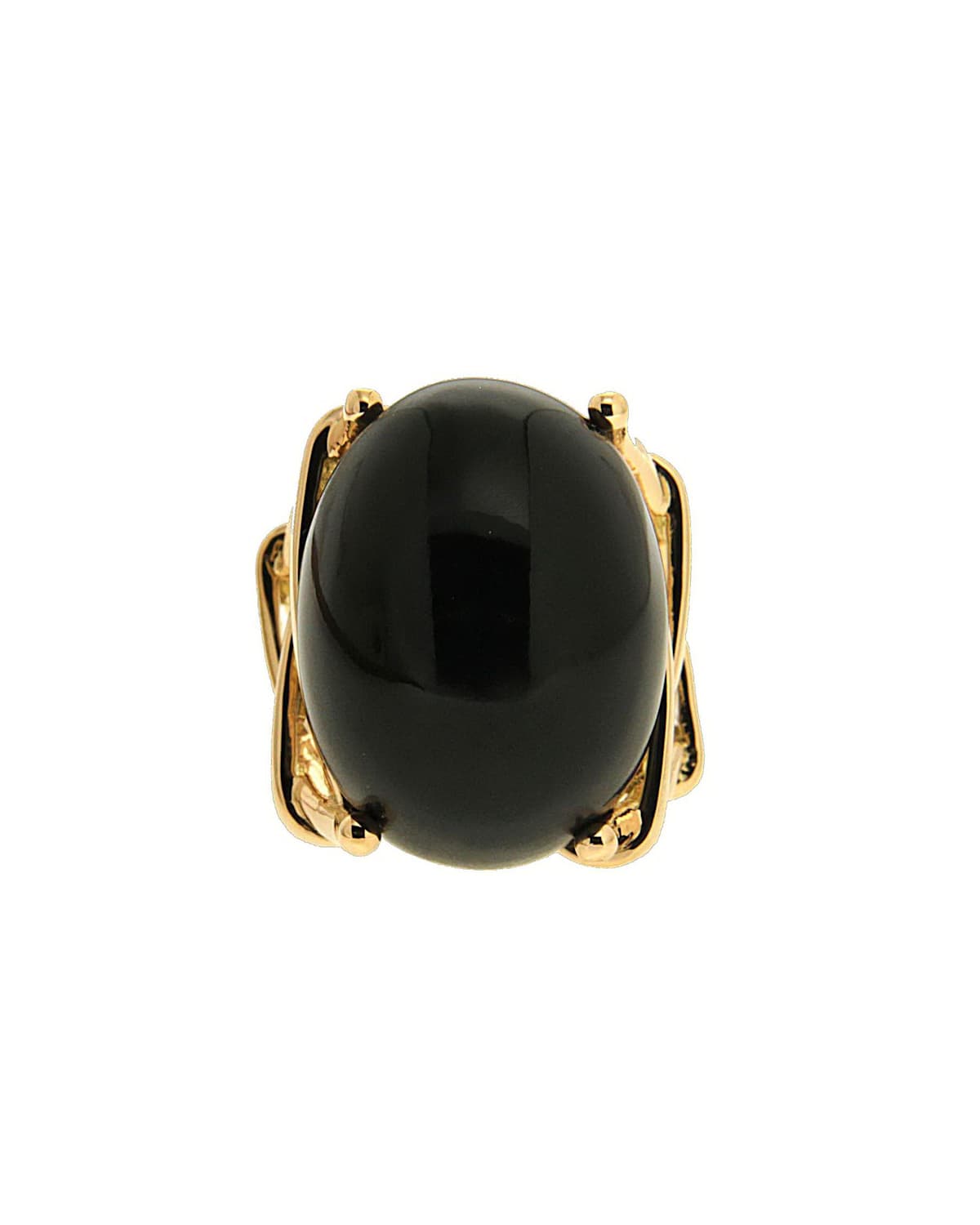 18k Black Jade Oval Cabochon Ring, Size 6