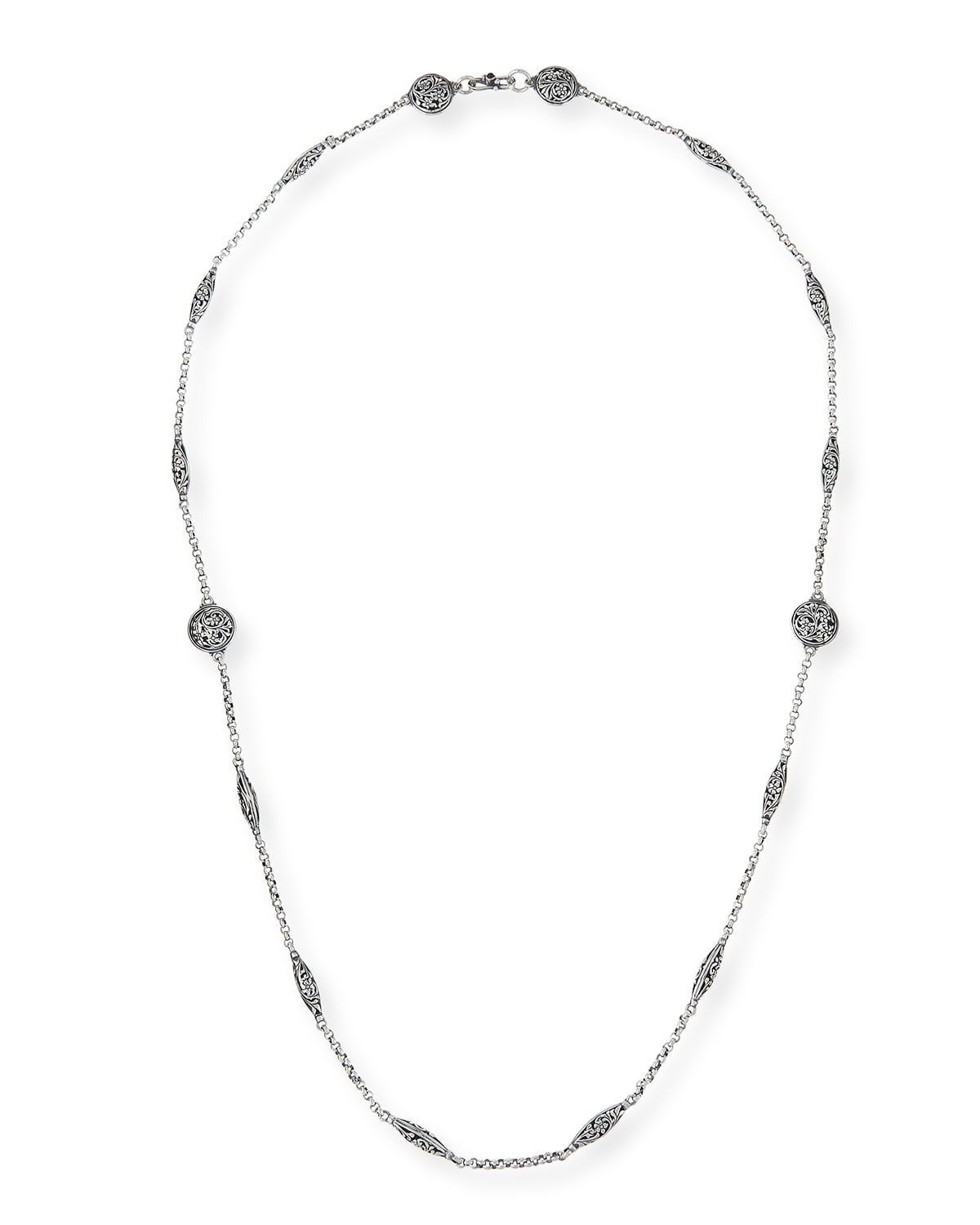 Sterling Etched Dot Chain Necklace, 36"L