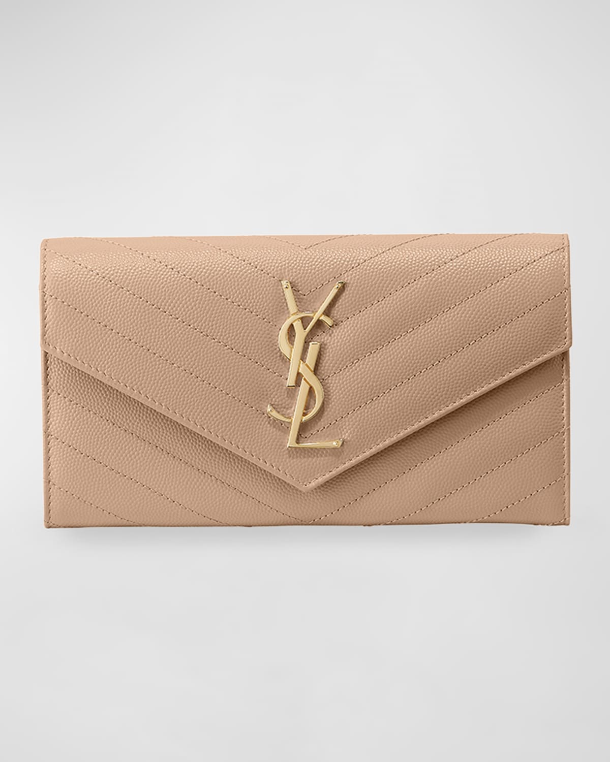 YSL Monogram Large Flap Wallet in Grained Leather