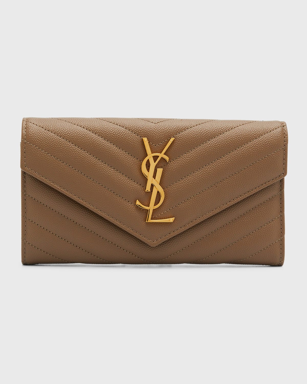 Saint Laurent Large YSL Grain de Poudre Leather Flap Wallet Smart Closet
