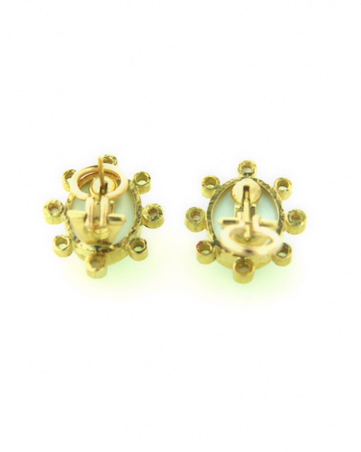 19K Yellow Gold Stud Earrings with Venetian Glass and Moonstone