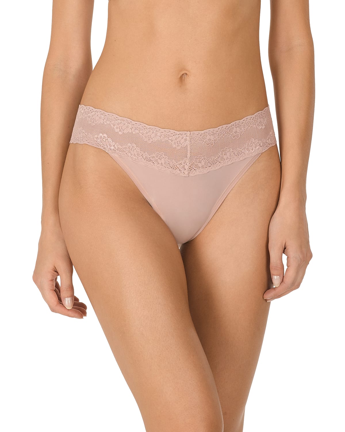 NATORI BLISS PERFECTION LACE-TRIMMED THONG (ONE SIZE),PROD219030034