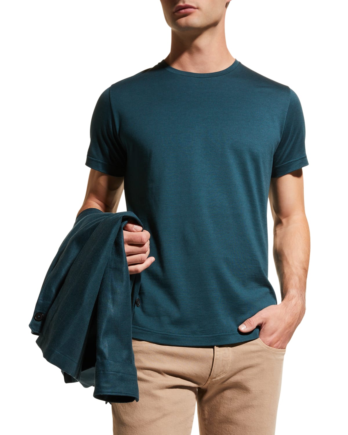 Loro Piana Men's Silk Cotton Jersey T-shirt In Petrolio