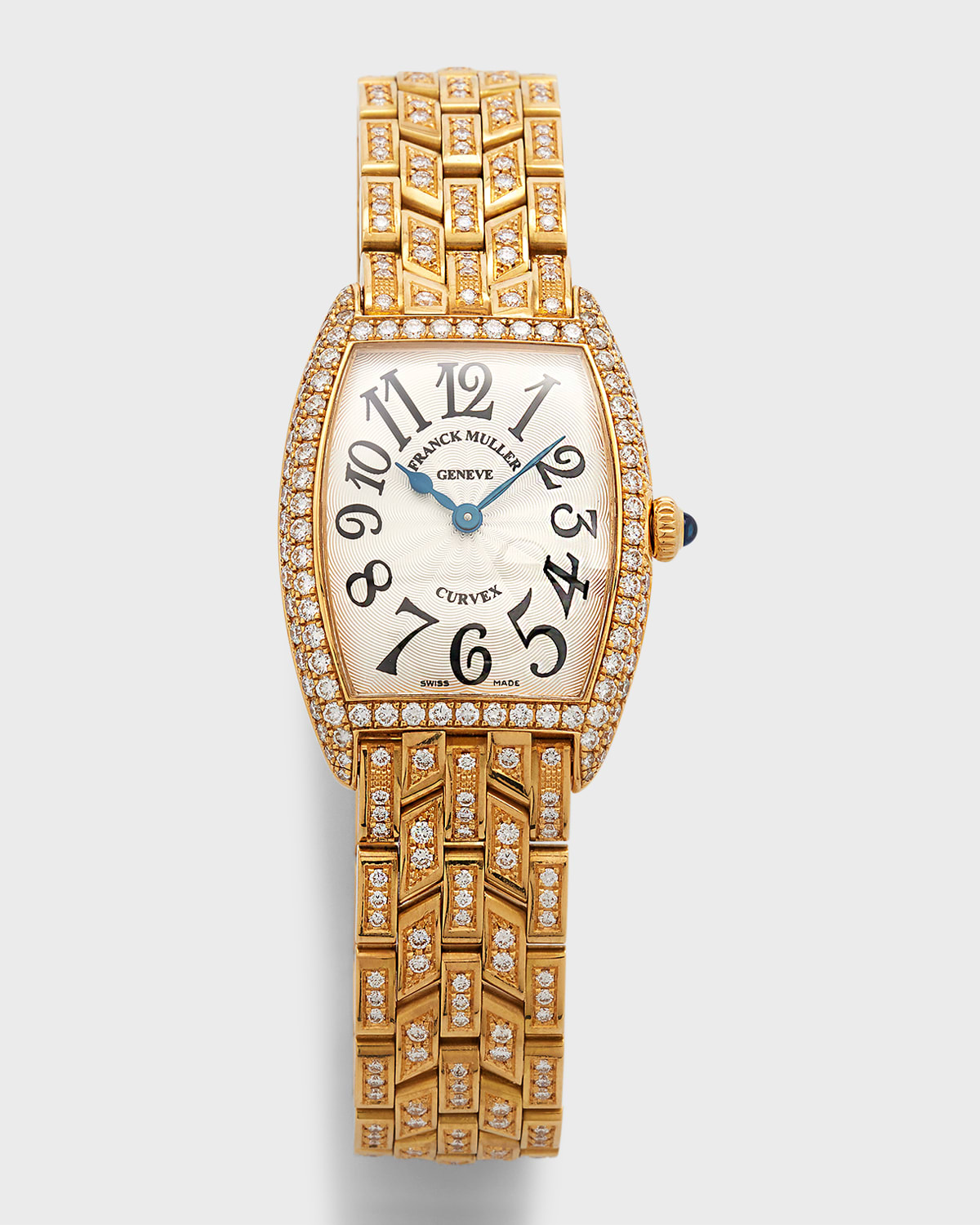 Franck Muller 18k Yellow Gold Cintree Curvex Diamond Watch With Bracelet Strap