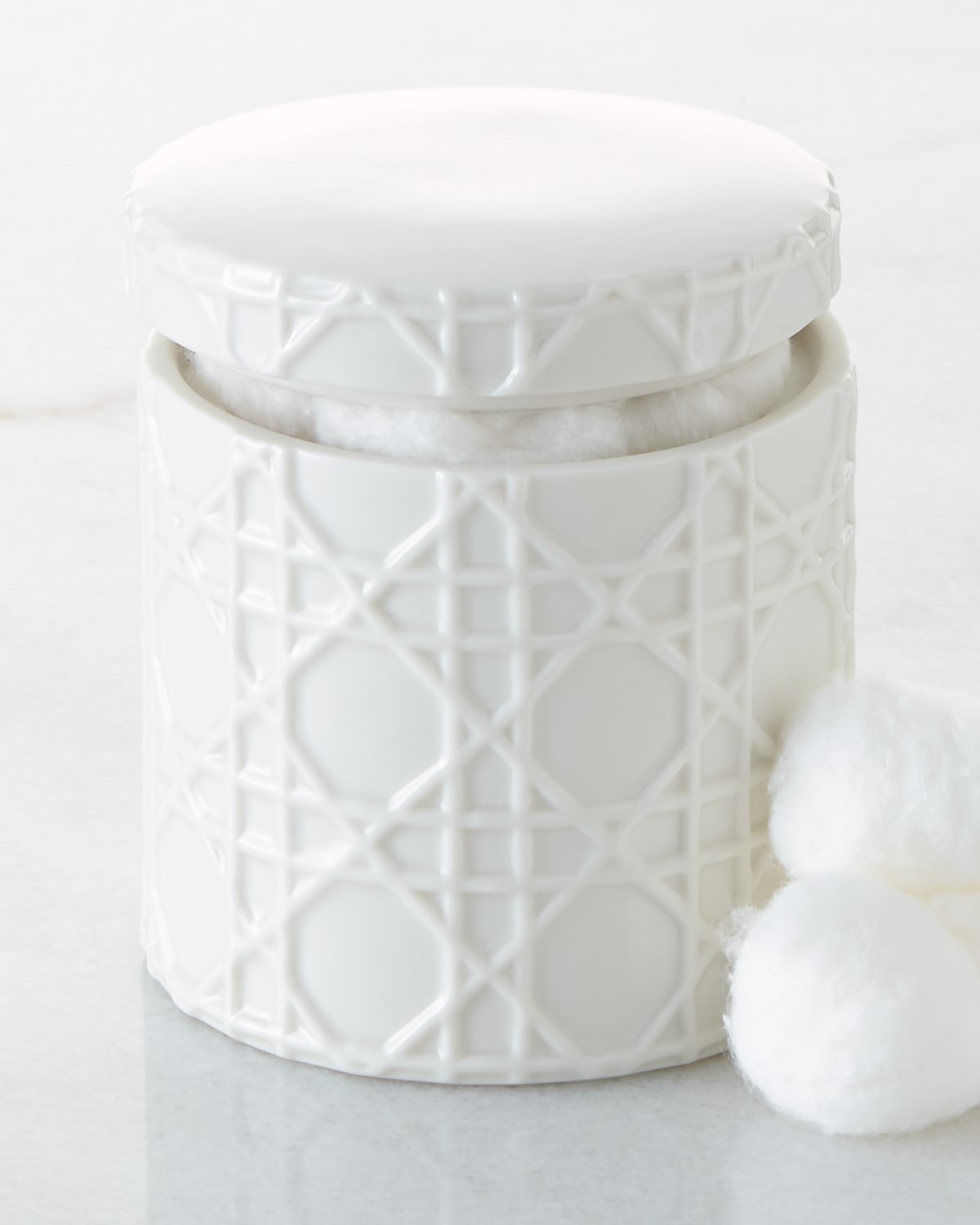Kassatex Cane Embossed Porcelain Cotton Jar