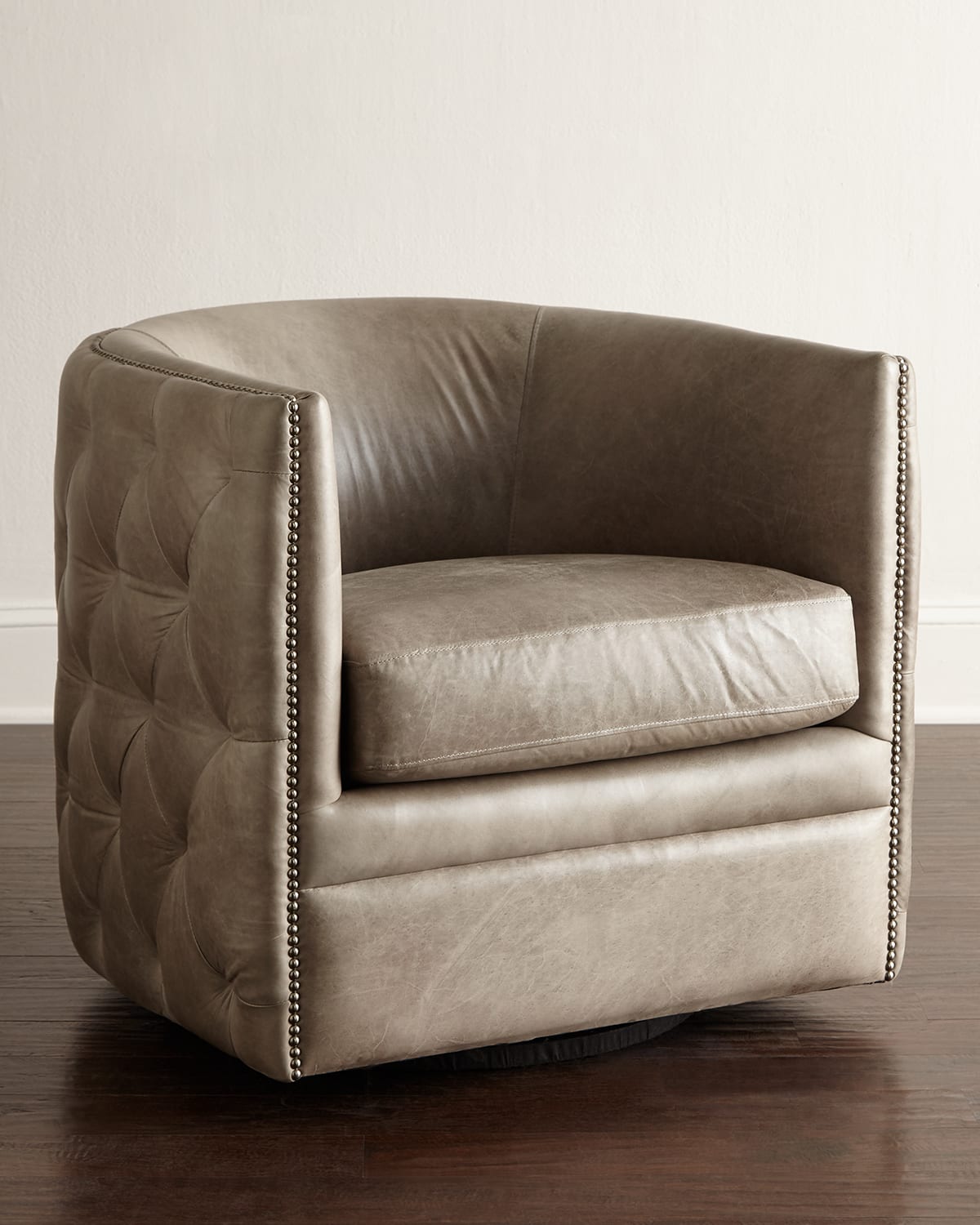 Bernhardt Abriola Leather Swivel Chair In Putty