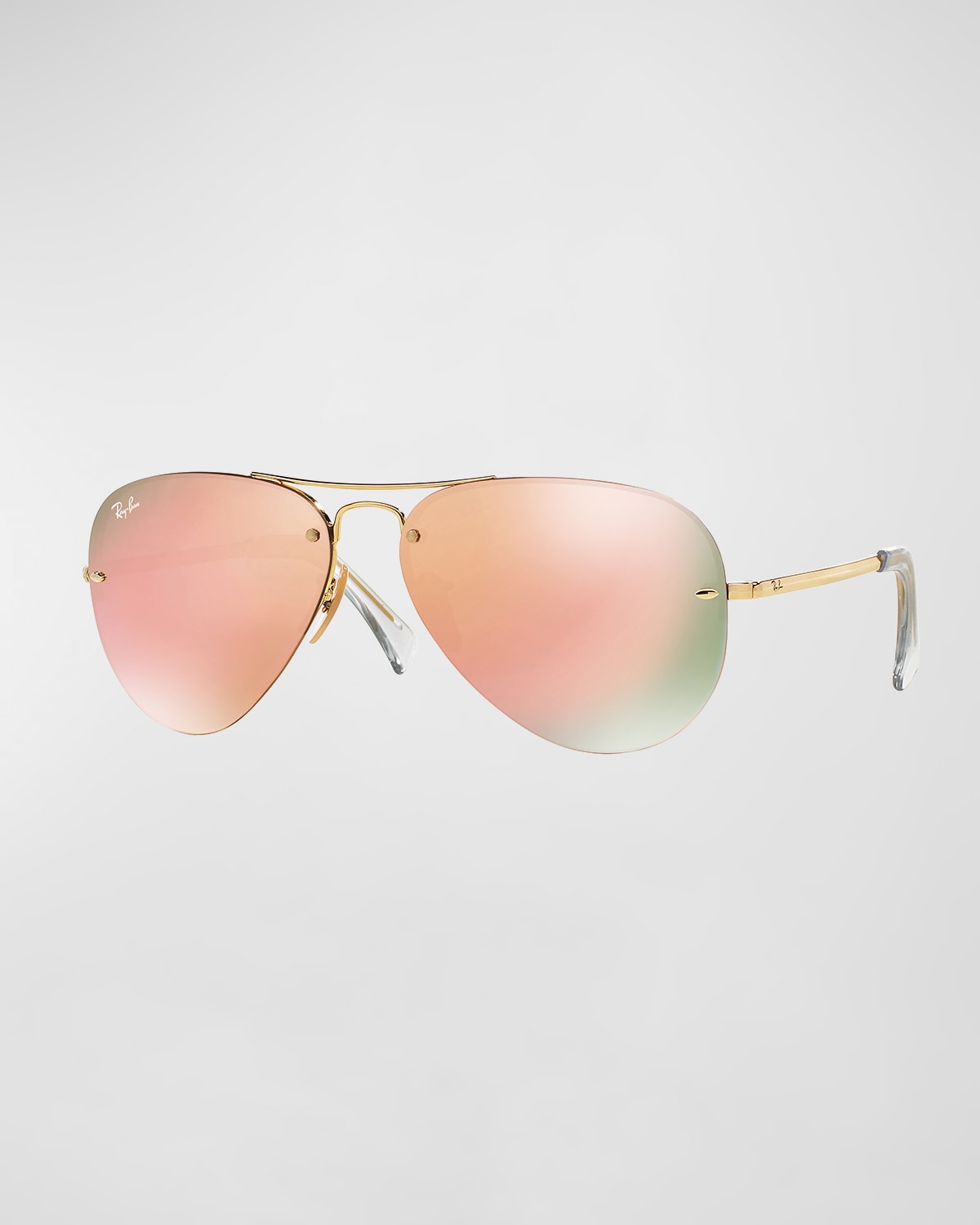 Shop Ray Ban Rimless Mirrored Iridescent Aviator Sunglasses, 59mm In Brown / Pink