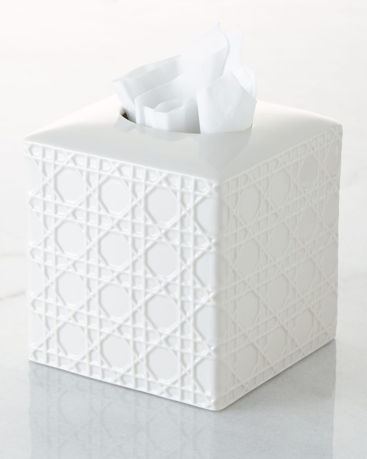 Kassatex Cane Embossed Porcelain Tissue Box Cover In White