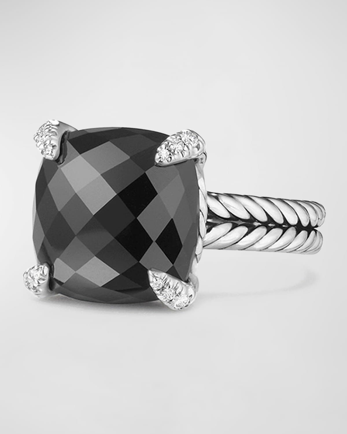 Shop David Yurman Chatelaine Ring With Gemstone And Diamonds In Silver, 14mm In Black Onyx