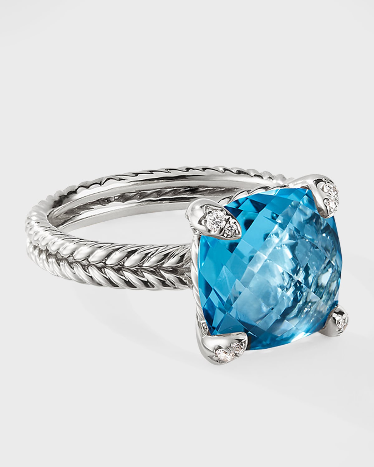 David Yurman 11mm Chatelaine Ring W/diamond Prongs In Blue Topaz