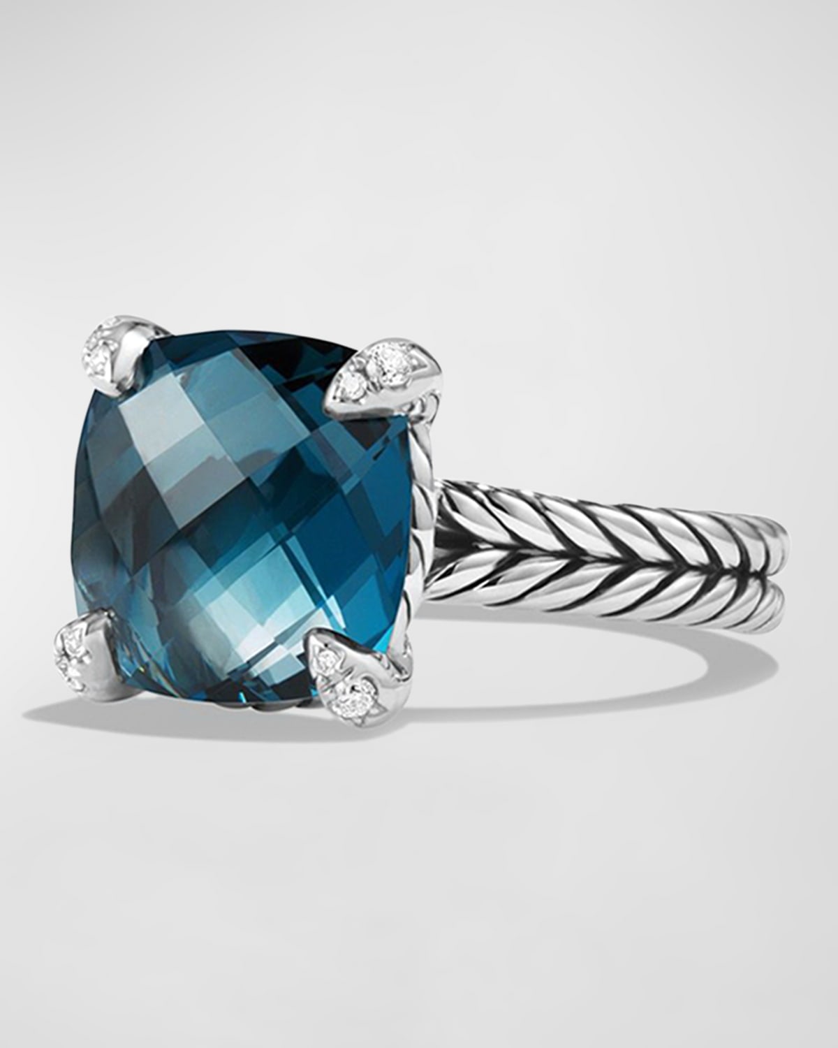David Yurman Chatelaine Ring With Hampton Blue Topaz And Diamonds In Hampton Blue