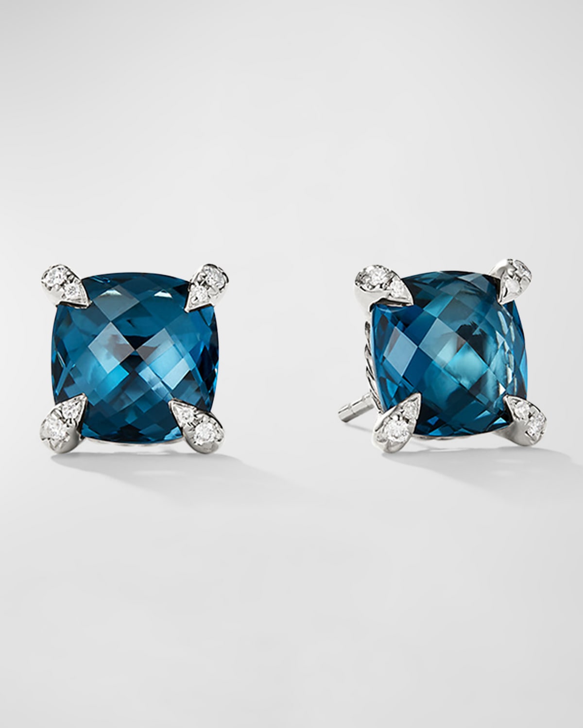 Shop David Yurman Chatelaine Stud Earrings With Gemtone And Diamonds In Silver, 9mm In Hampton Blue