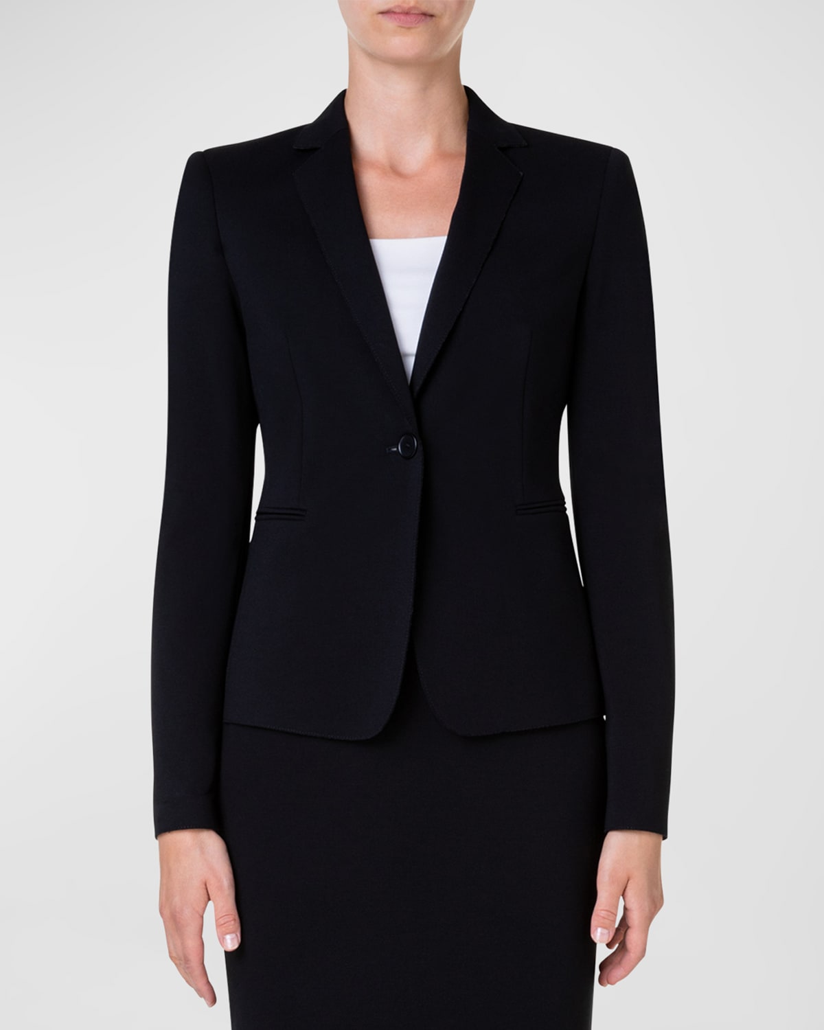 Shop Akris Punto Wool Jersey Tailored Blazer Jacket In Black