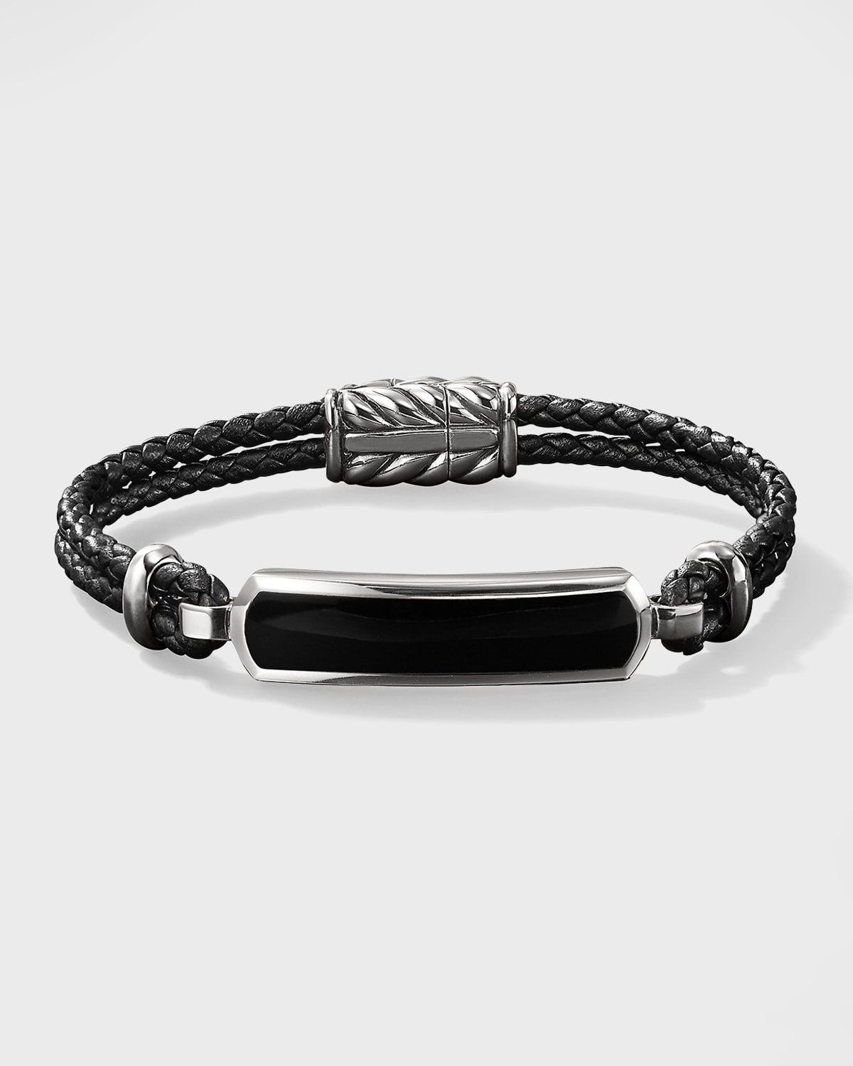 David Yurman Men's Leather Station Bracelet With Stone Bar In Silver, 3mm In Black Onyx