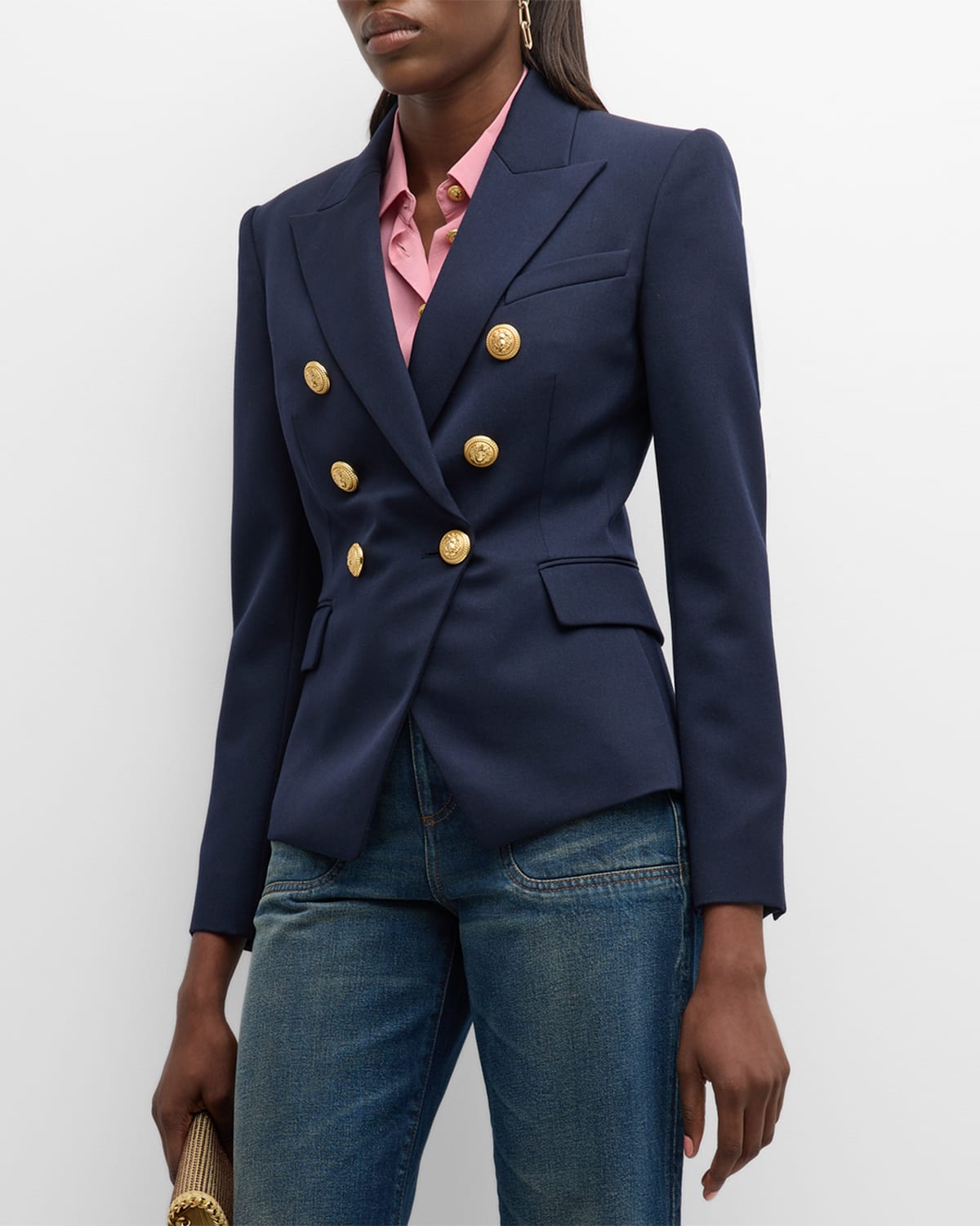 Balmain Classic Double-breasted Blazer In Navy
