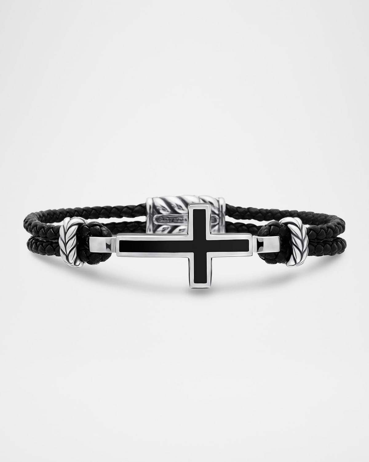 Men's Exotic Stone Cross Station Leather Bracelet with Silver, 26mm