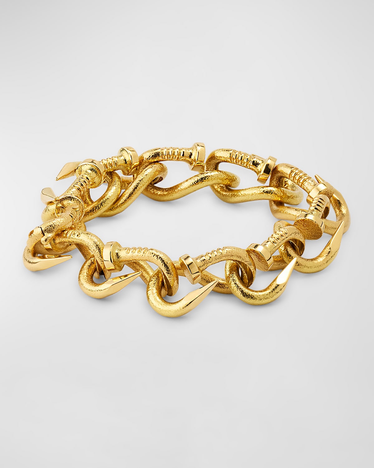 18k Gold Hammered Nail Link Bangle Bracelet