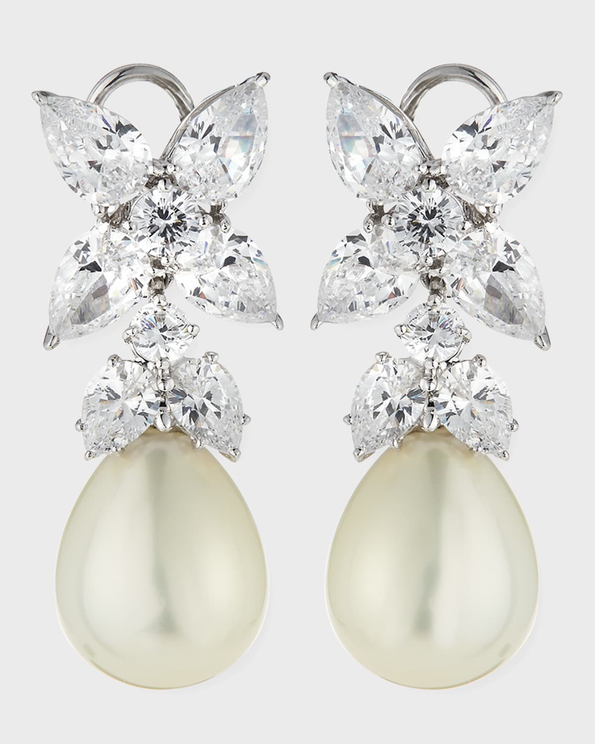 Fantasia by DeSerio 10.0 TCW Flower Top CZ & Simulated Pearl Drop Earrings
