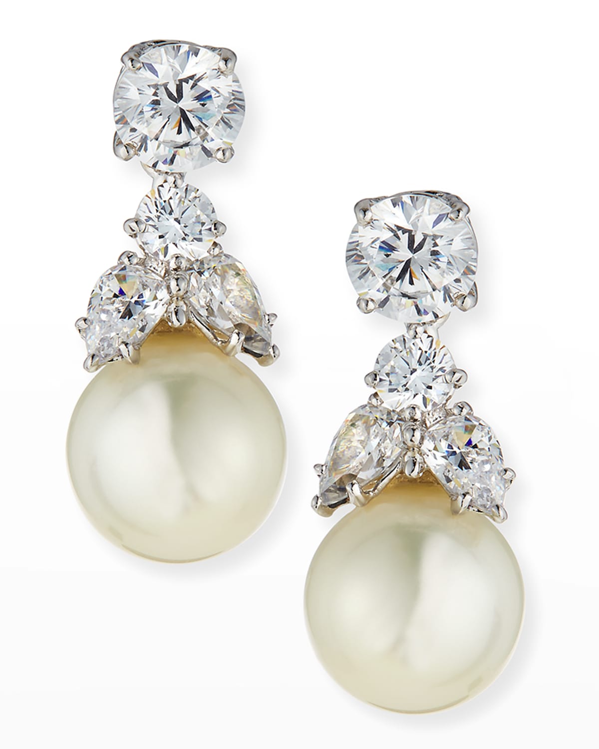 Fantasia By Deserio 2.50 Tcw Cz Stud & Simulated Pearly Dangle Earrings In Clear