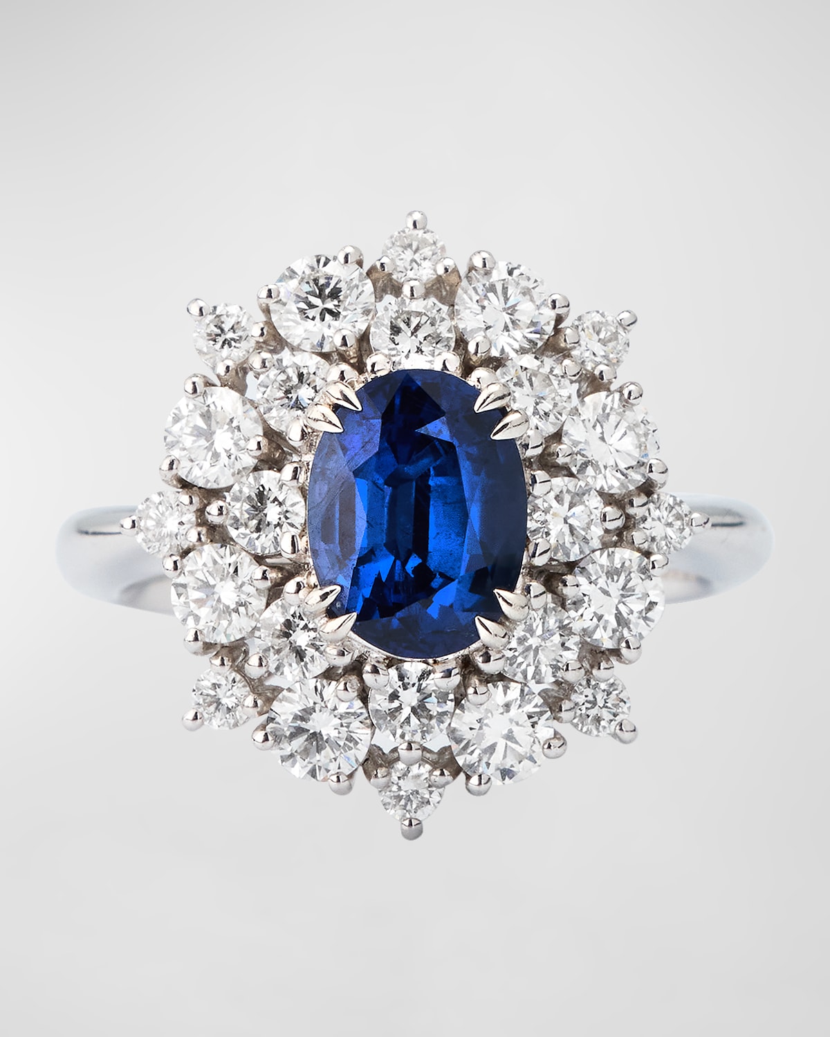 Platinum Oval Blue Sapphire and Round Diamond Ring, Size 6.5