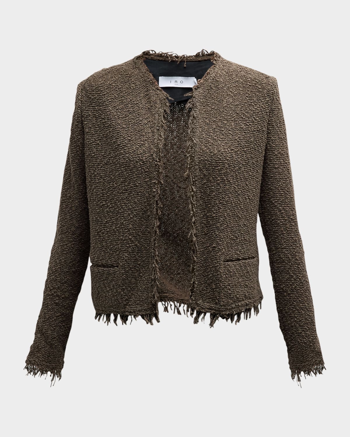 Shop Iro Shavani Open-front Boucle Jacket In Dark Green