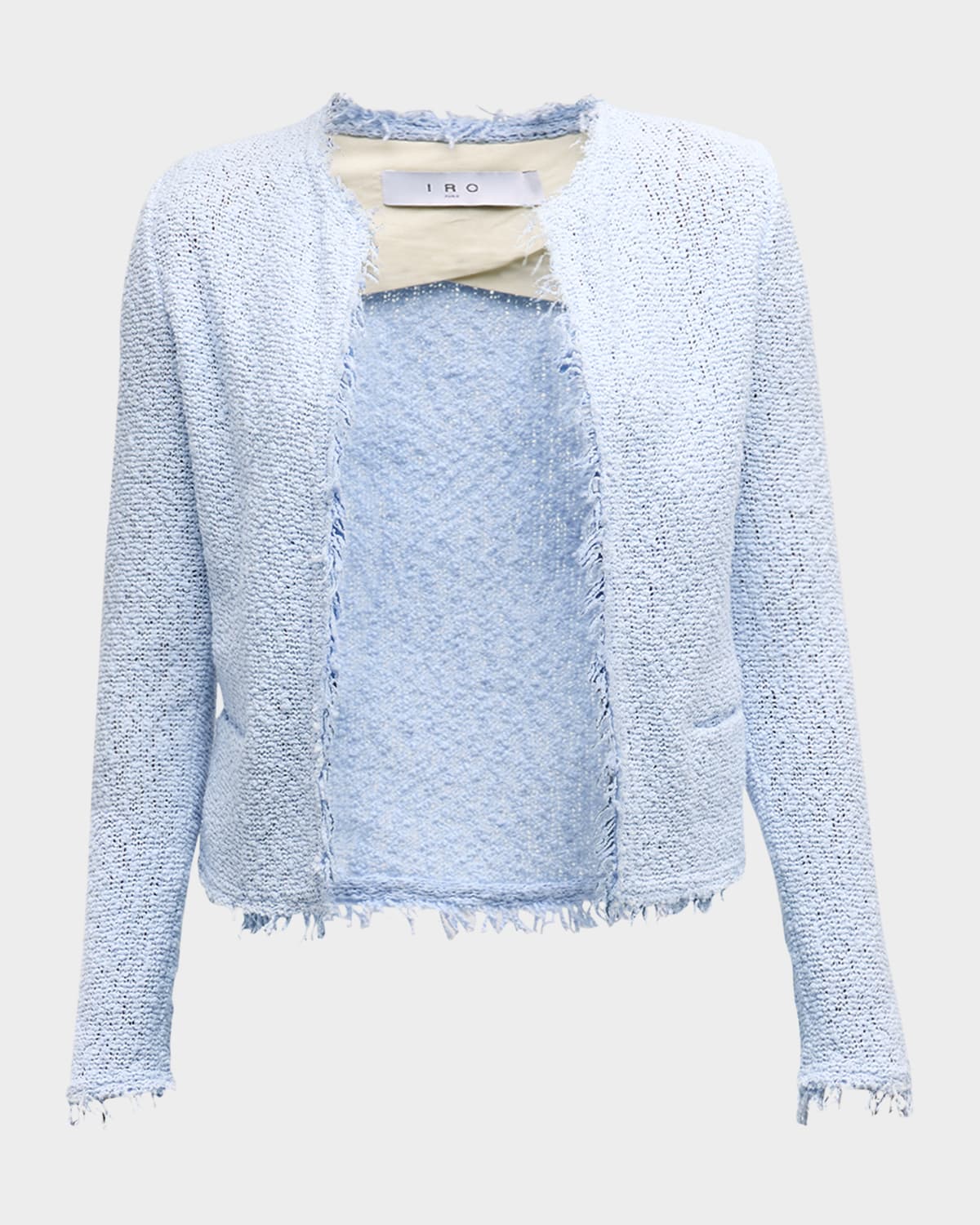 Iro Shavani Open-front Boucle Jacket In Fogged Blue