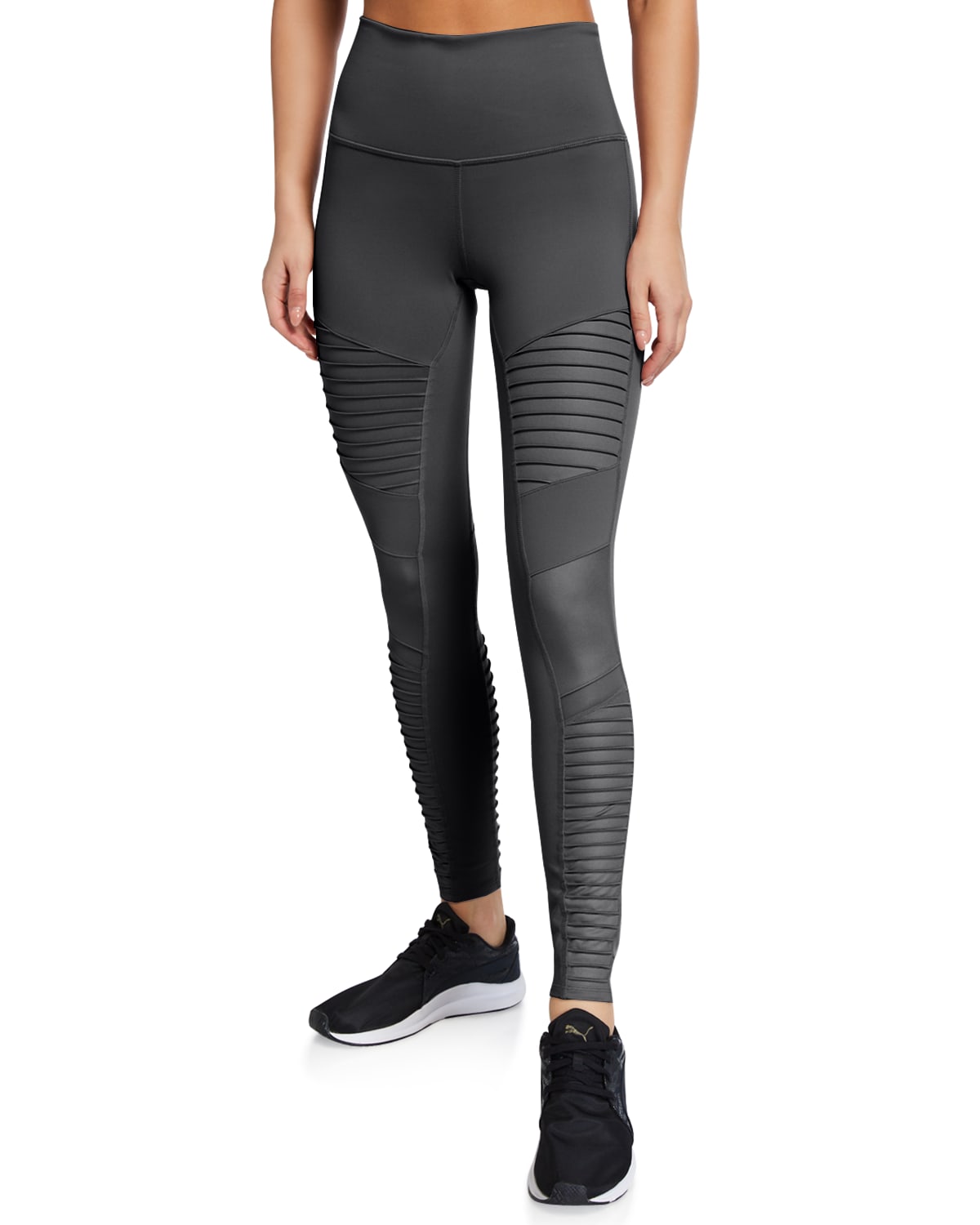 Alo Yoga High-waist Moto Sport Leggings With Mesh Panels In Dusted