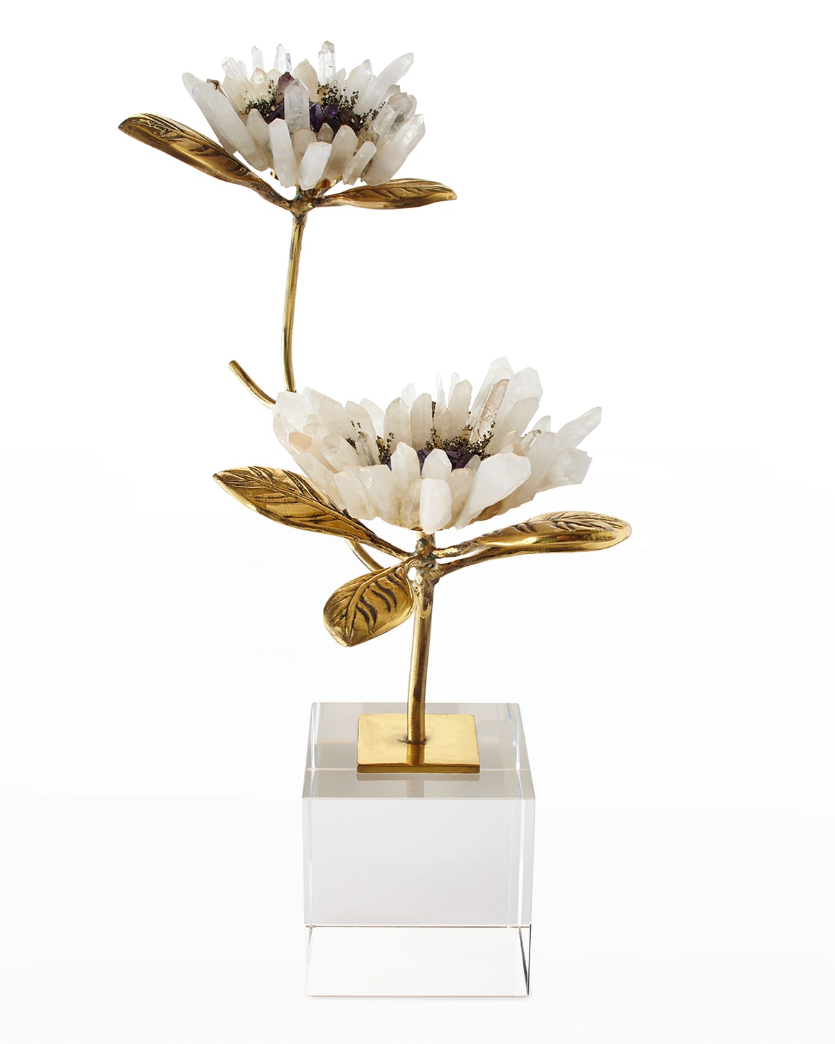 John-richard Collection Double Crystal Bloom Floral Sculpture In Gold