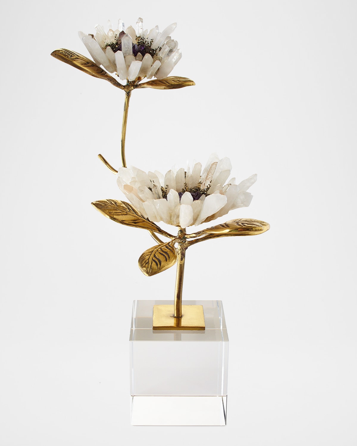 John-richard Collection Double Crystal Bloom Floral Sculpture In Gold