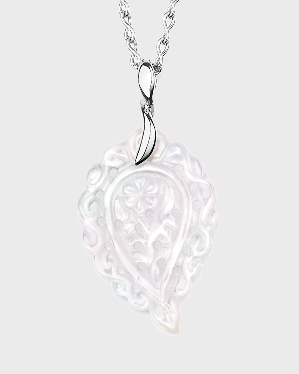 India Leaf Pendant Necklace in 18K White Gold