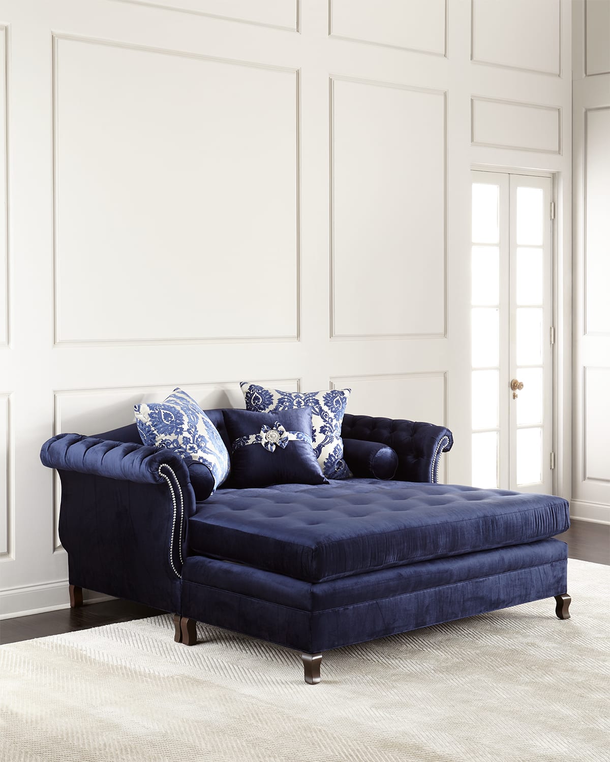 Haute House Duncan Tufted Chaise In Navy