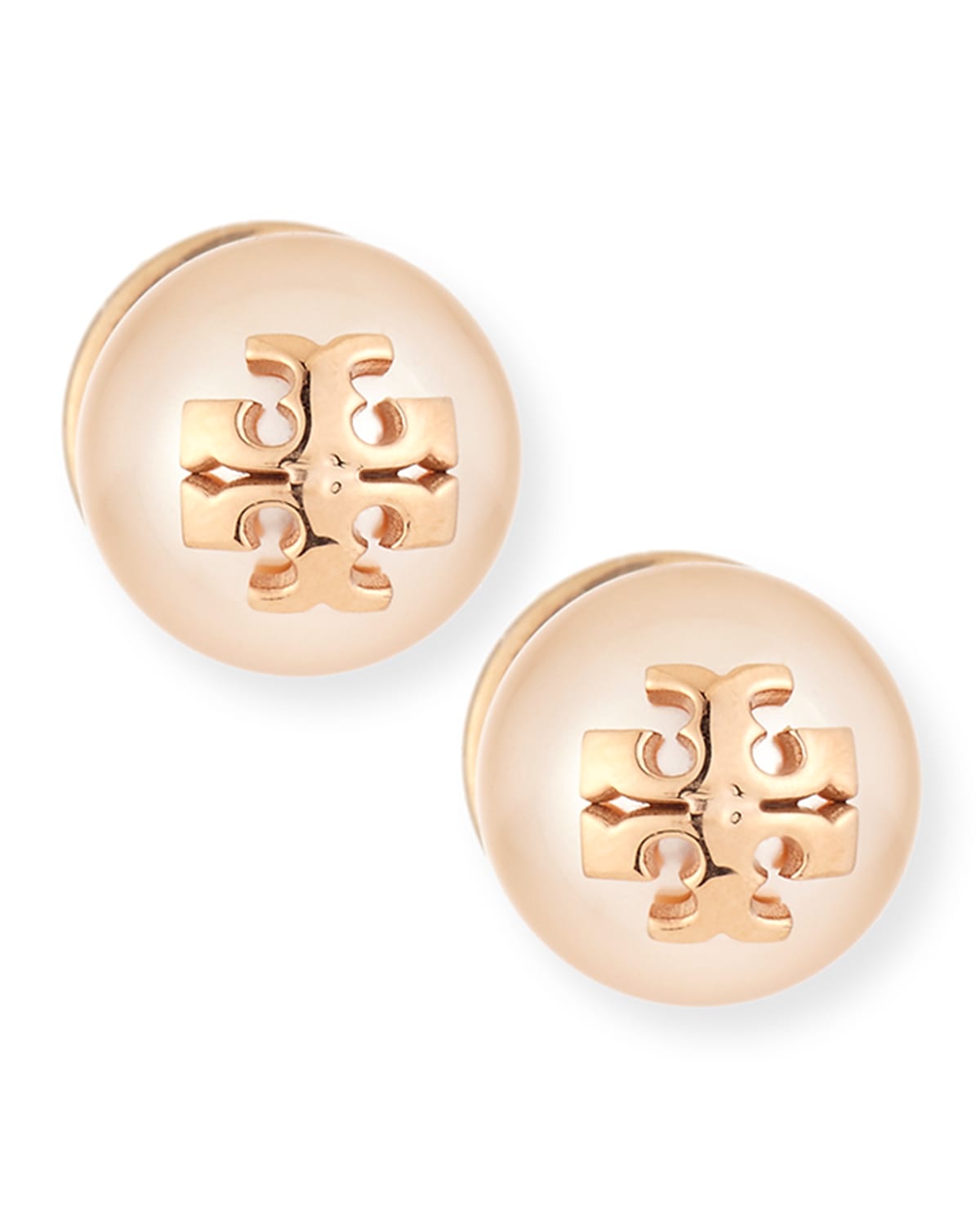 Gucci Pearly Logo Stud Earrings In Rose Gold