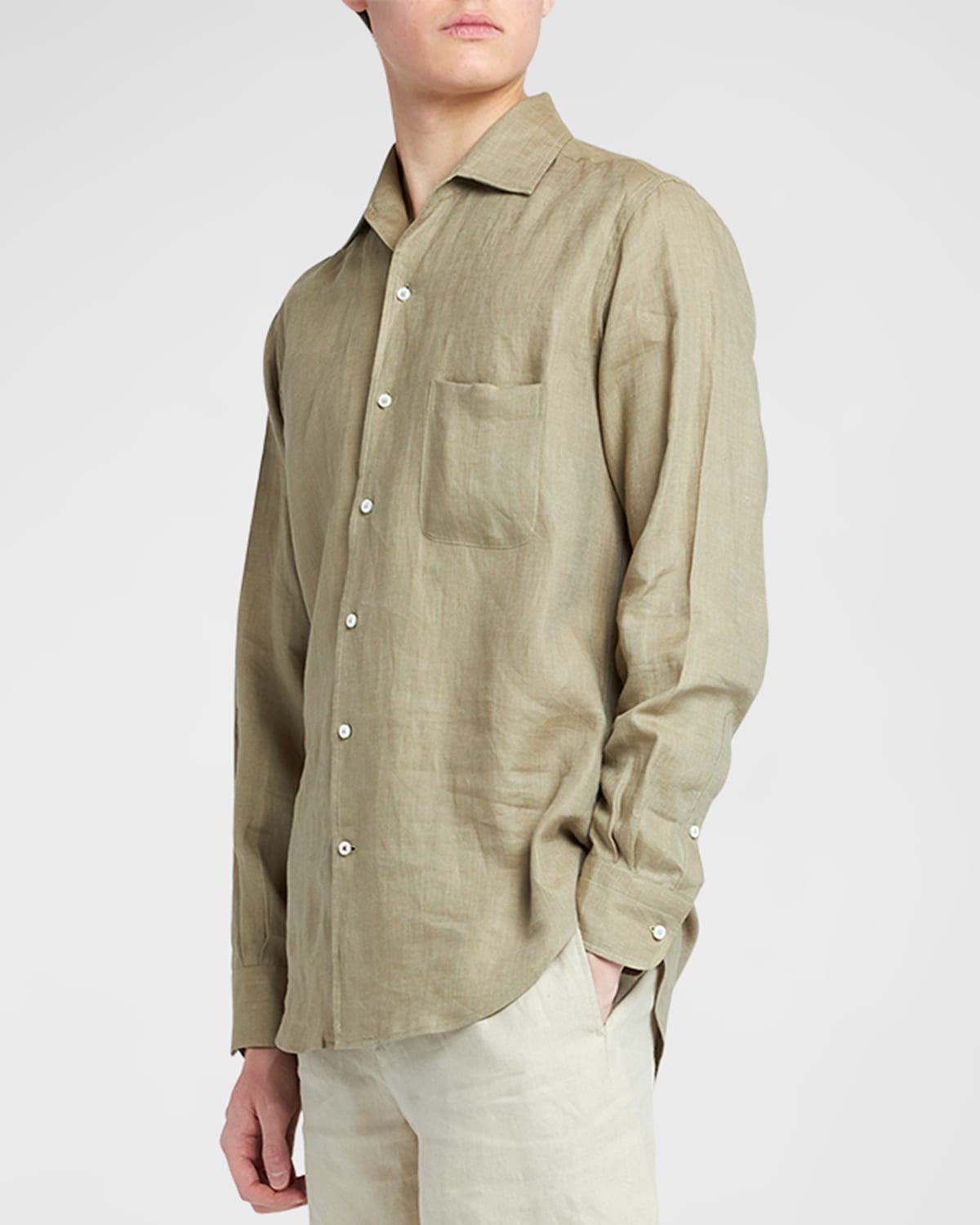 Loro Piana Men's Andrew Long-sleeve Linen Shirt In Amazonian Nut