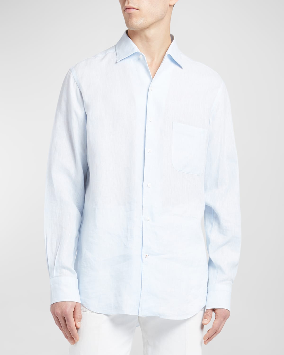 Loro Piana Men's Andrew Long-sleeve Linen Shirt In Spring Sky