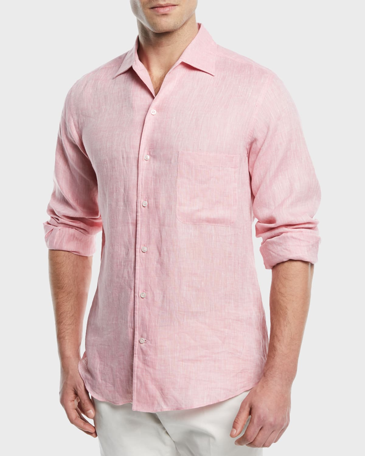 Loro Piana Men's Andrew Long-sleeve Linen Shirt In Pink