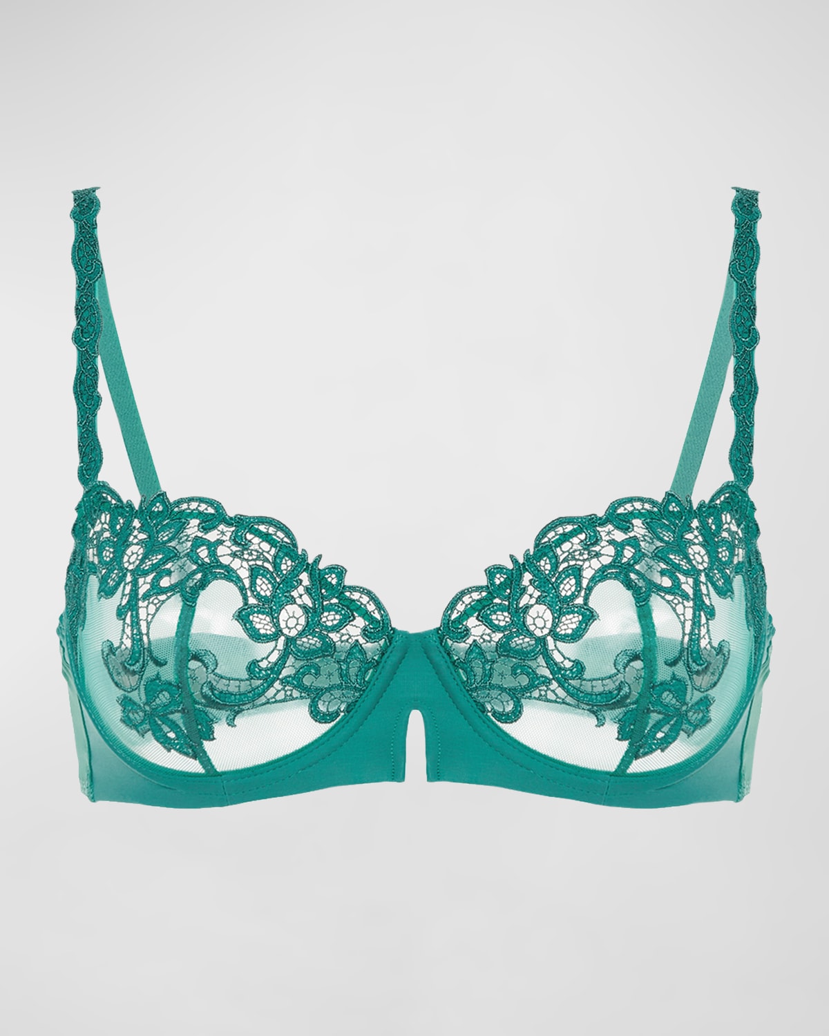 Shop Simone Perele Saga Non-padded Lace Demi Bra In Garden Green