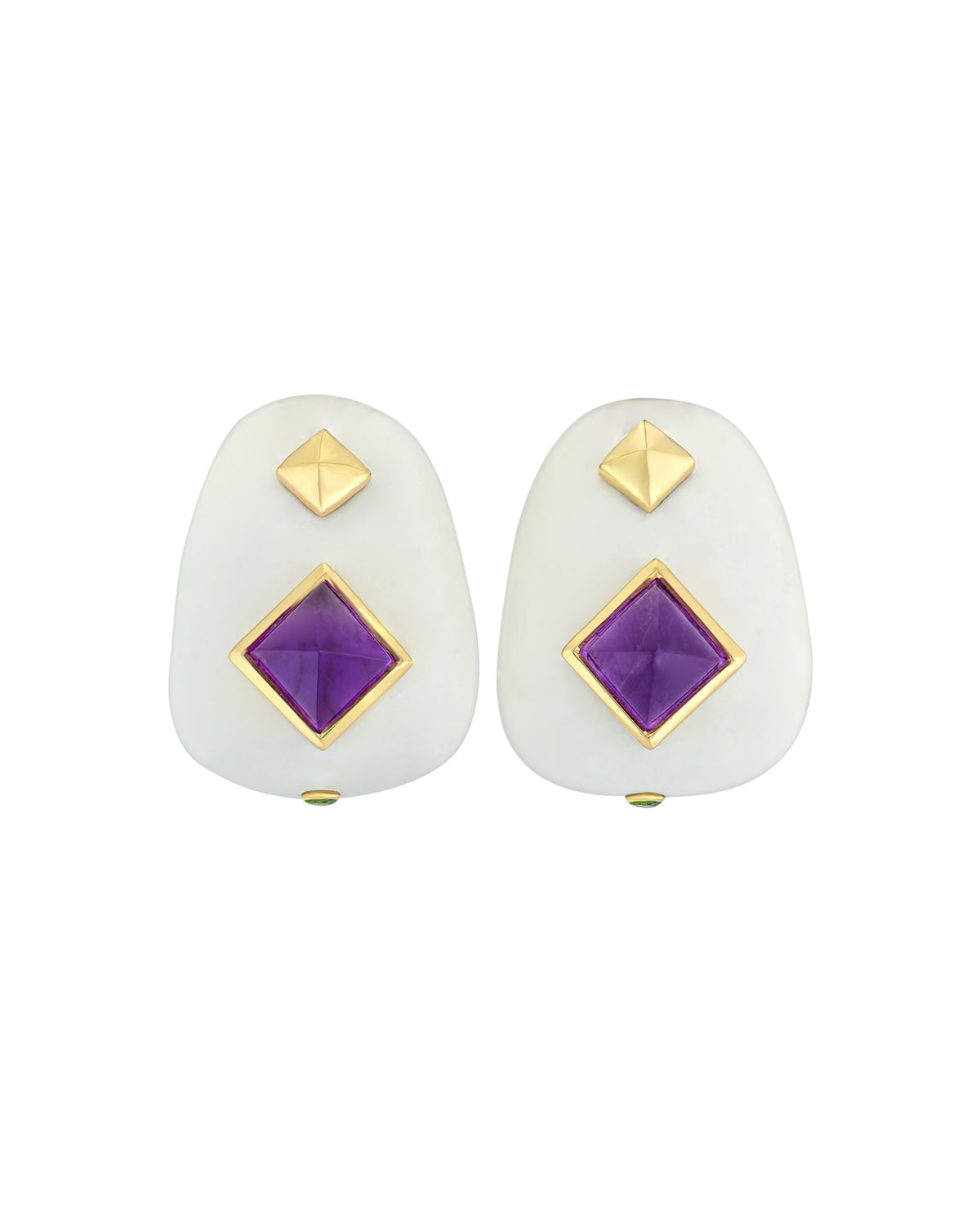 Margot McKinney Jewelry 18k White Agate, Amethyst & Tsavorite Garnet Earrings