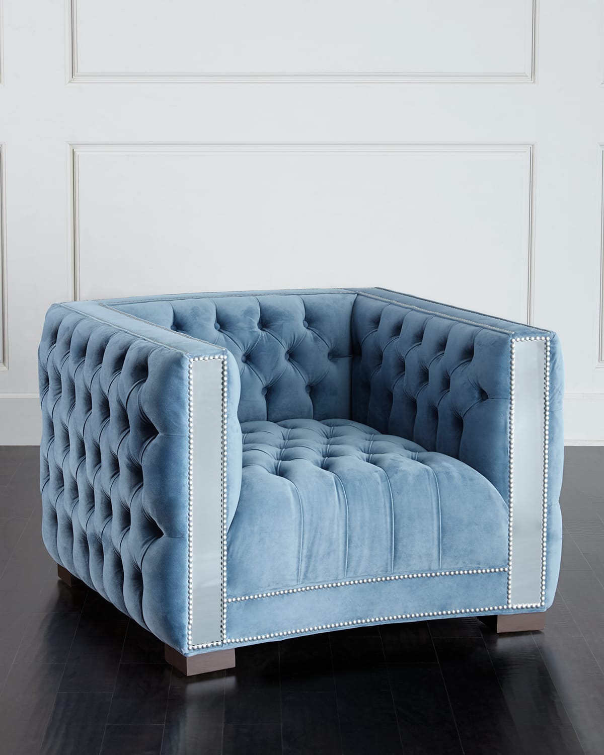 Haute House Manhattan Mirrored-trim Chair In Blue