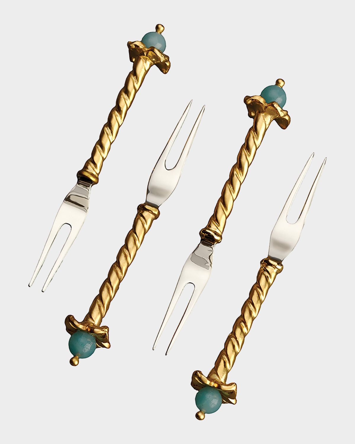 L'objet Venise 4-piece 24k Goldplated Stainless Steel & Amazonite Two-prong Cocktail Pick Set